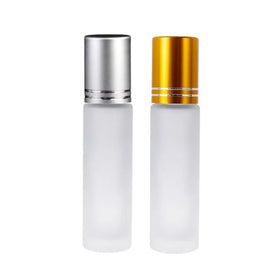 6ML 10ML 15ML Frosted Glass Roll on Bottles Matte Silver Gold Lid Steel Bead Roller Empty Perfume Essential Oil Vial