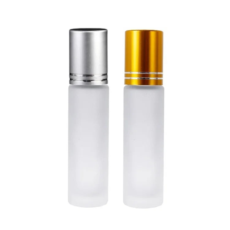 6ML 10ML 15ML Frosted Glass Roll on Bottles Matte Silver Gold Lid Steel Bead Roller Empty Perfume Essential Oil Vial