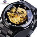 Forsining Watch Men's Skeleton Golden Mechanical Automatic 3D Carved Dragon Steel Wrist Watches Top New Luxury Self Wind Clock