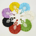 Summer Bohemian Handmade Pineapple Shaped Raffia Tassel Dangling Earrings Oversized Raffia Fan Statement Earrings