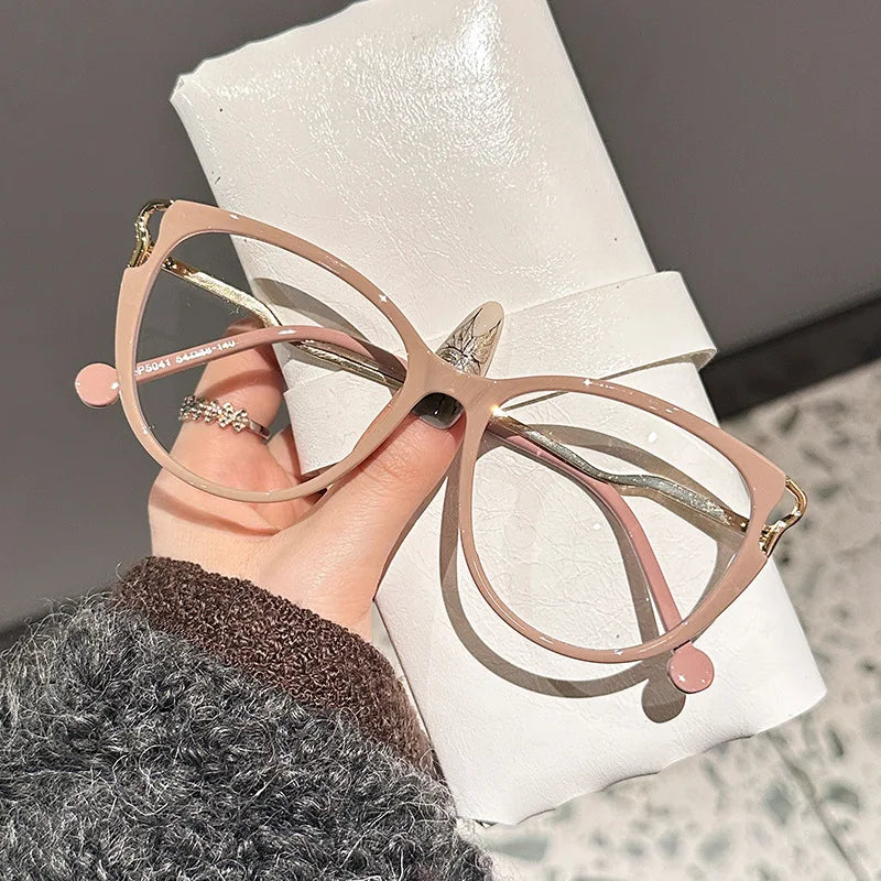 2025 Elegant Multicolored Plain Prescription Cat Eye Eyewear Cute TR90 Metal Eye Protection Unisex Optical Eyeglasses