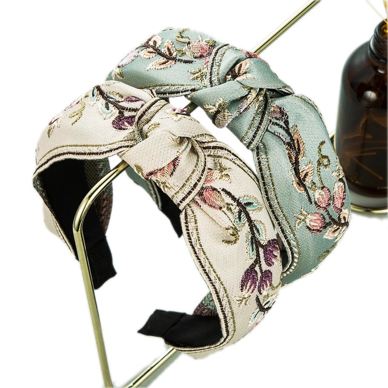 high quality european and american Retro embroider flower linen knot headbands hair bridal accessories