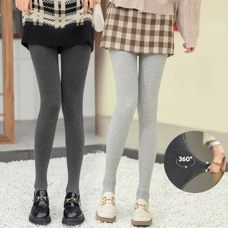 Women Thick Knitted Striped Leggings Autumn Winter Warm Cotton Pantyhose High Elasticity Slimming Foot-stepping One-piece Pants