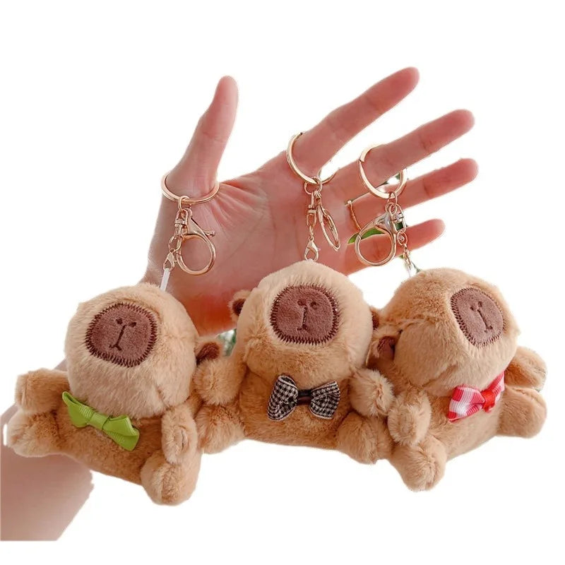 Plush Capybara Charm Keychain Sweet Pendant Car Keyring Backpack Decoration Anime Fluffty Stuffed Animal Doll Children Gift Toy