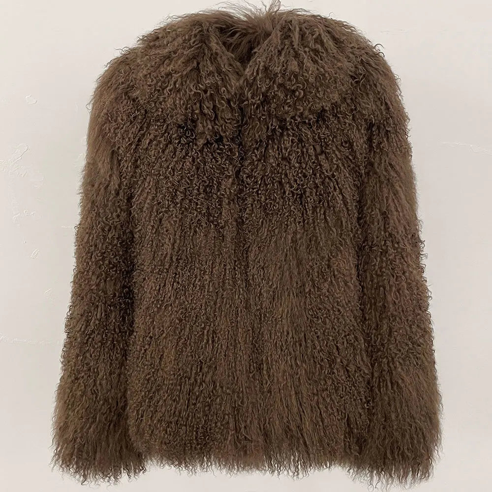 OFTBUY Women's Casual Elegant Short Coat Autumn Winter Thickened Warm Turn-Down Trench Natural Sheep Fur Cashmere Jacket