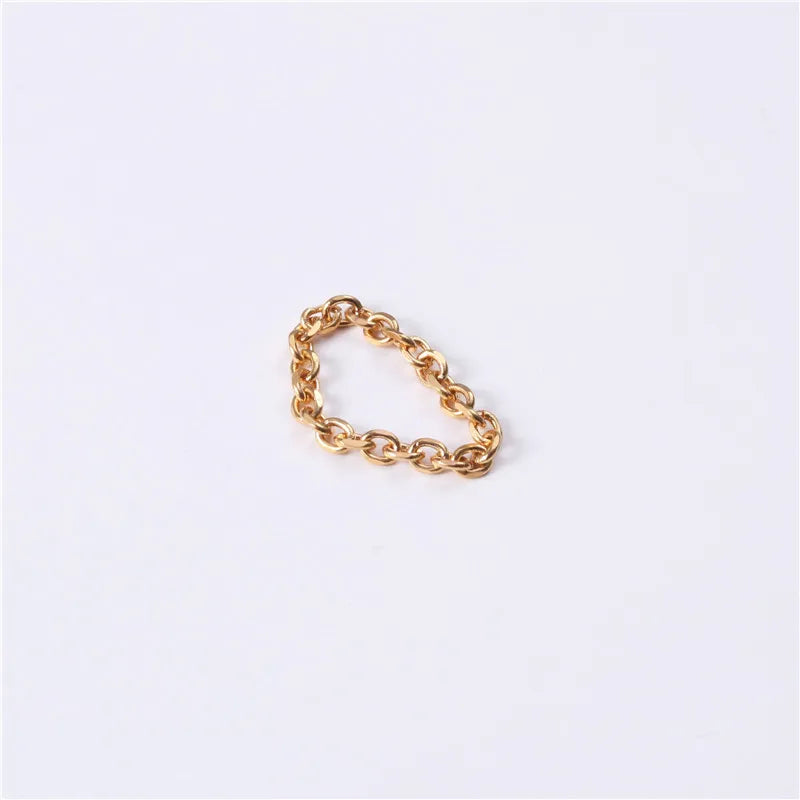 High End 18K Plain Gold Simple Chain Finger Rings Stainless Steel Trendy  Gold Plated Jewelry