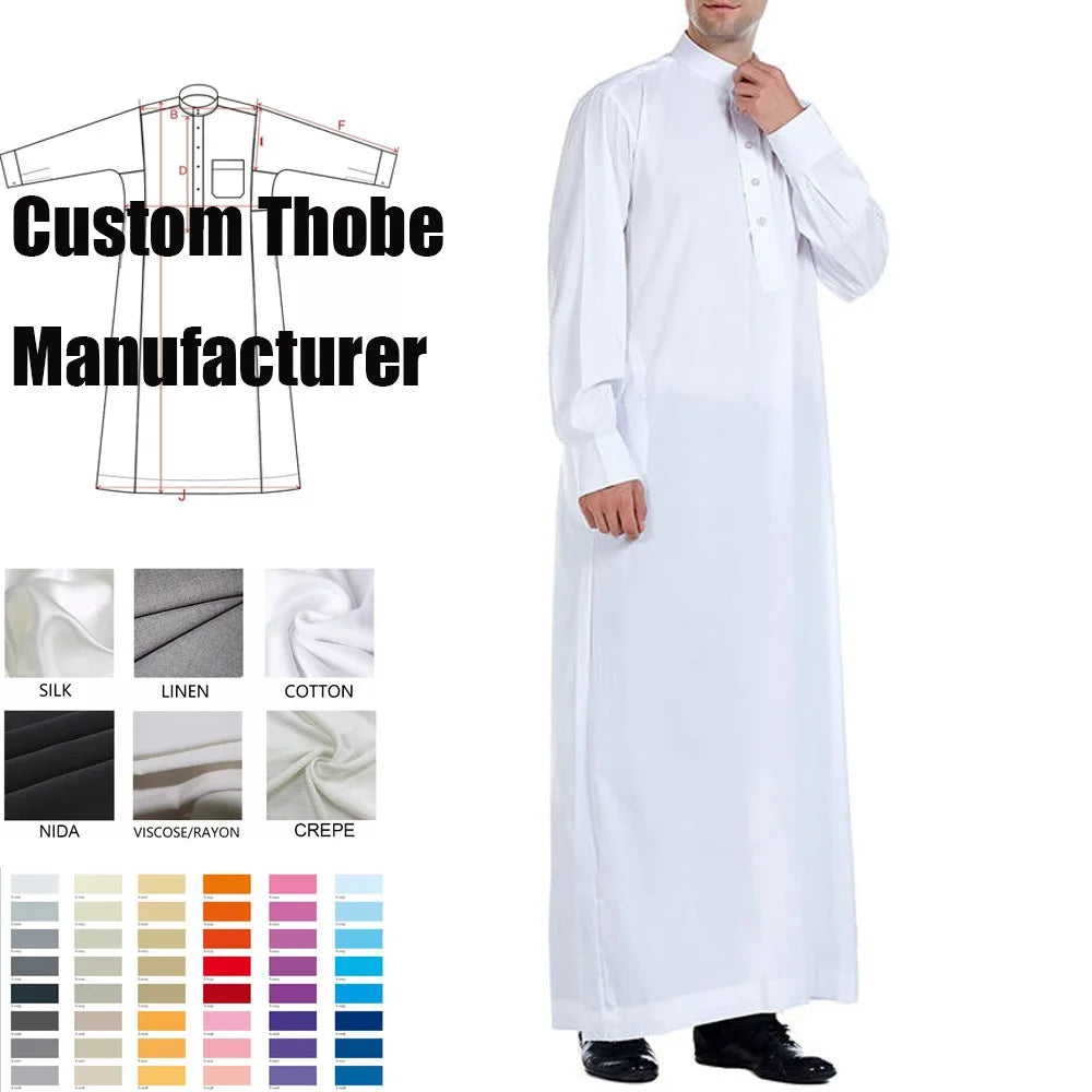 Custom Toyobo Men Thobe Anti- Wrinkle Lightweight Breathable With Buttons Pockets Islamic Clothing Wholesale Muslim Arab Thobe