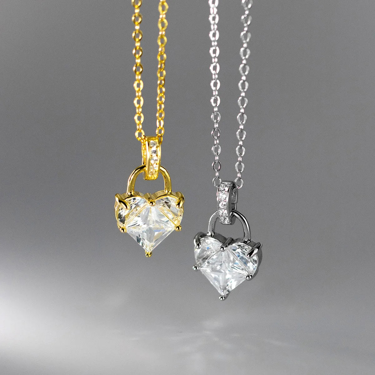 Fashion Jewelry 925 Sterling Silver Necklaces Heart Diamond Zircon Gold Plated Necklaces for Women Valentine's Day