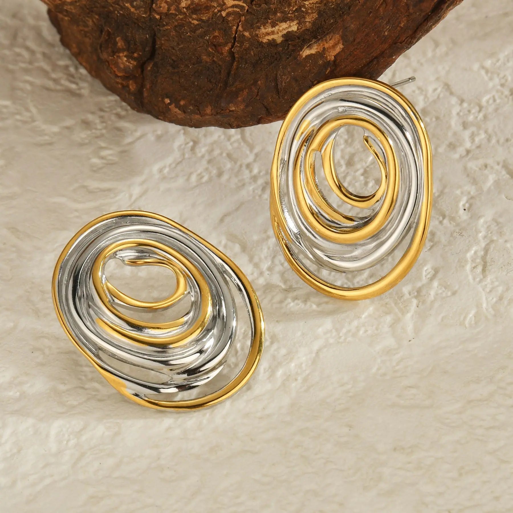 Vintage Fashion Stud Earrings Stainless Steel 18K Gold Plated Wave Line Designer Women's Wholesale