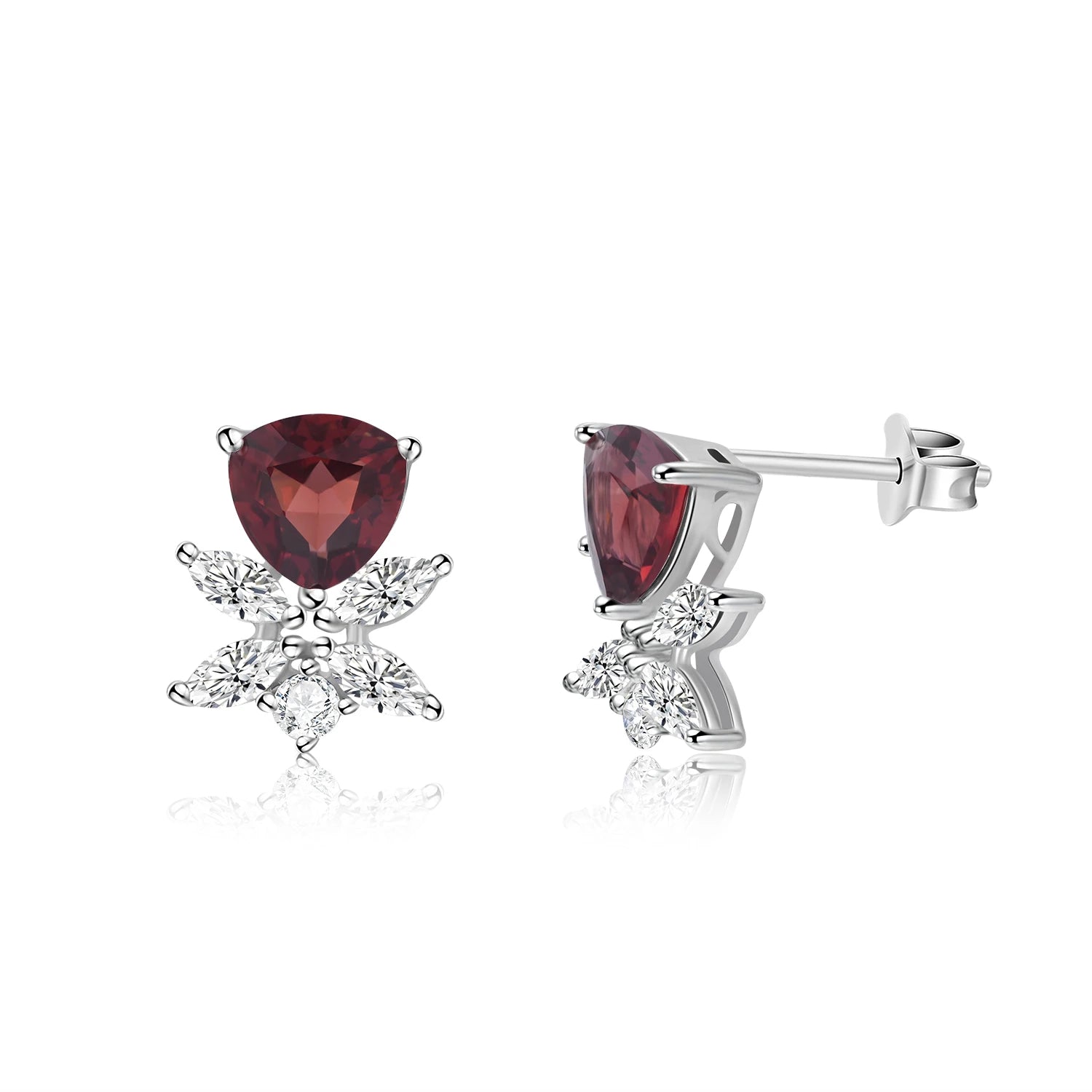 YBO Custom Fine Jewelry Trendy Geometric 925 Sterling Silver Stud Earrings Natural Triangle Garnet Zircon Gems Gold for Parties