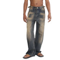 2024 Straight Jeans for Men Dark Blue Vintage Washed Jeans Quality Jeans Acid Wash