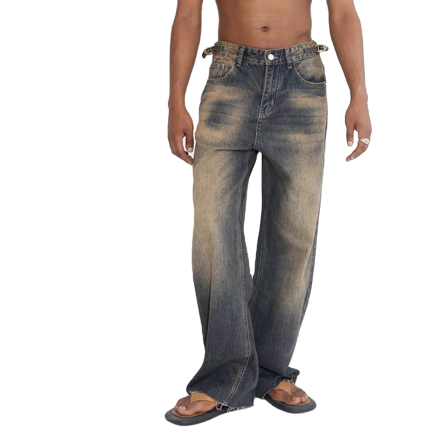 2024 Straight Jeans for Men Dark Blue Vintage Washed Jeans Quality Jeans Acid Wash