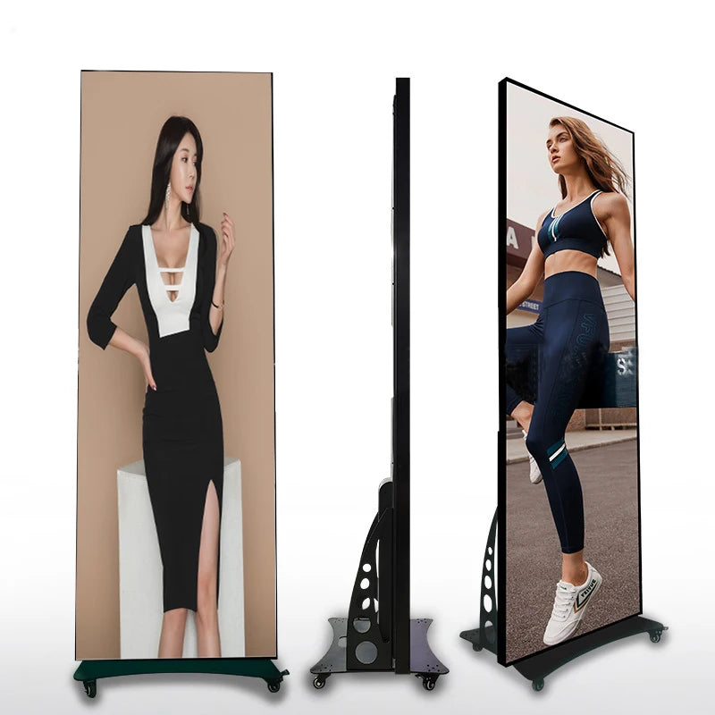 GOB Led P2.5 Indoor Stand Commercial Advertising Digital Mirror Mobile Poster Led Panel Screen Display for Mall with Wheels