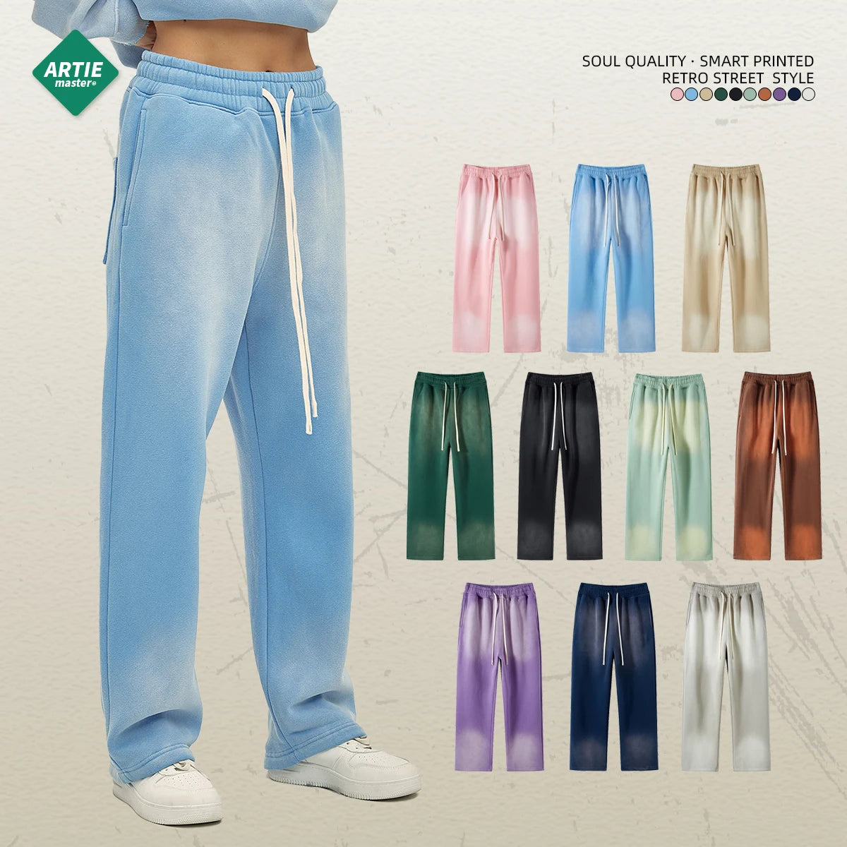 360gsm High Street Vintage Acid Washed Sweatpants Monkey Wash Vintage Acid Washed Jeans Men Loose Flare Jeans Pants for Men