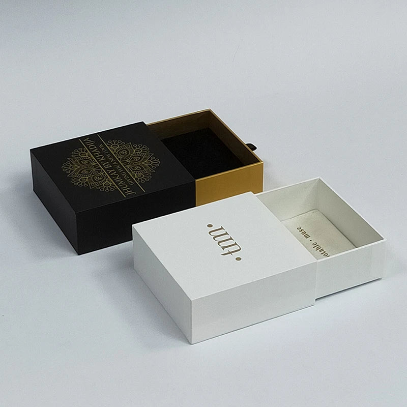 Custom Printed Black Cardboard Sliding Drawer Luxury Empty Small Rectangle Box Small Black 'Jewelry' Box for Earring