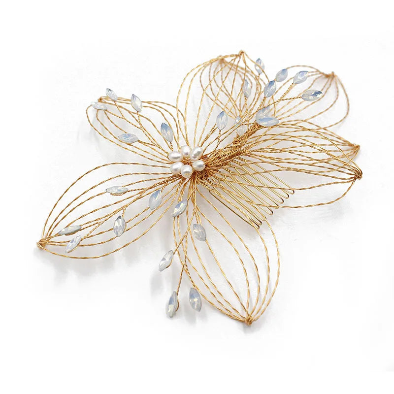 SLBRIDAL Handmade Clear Opal Crystal Rhinestones Wedding Hair Comb Bridal Headpieces Hair Accessories Bridesmaids Women Jewelry