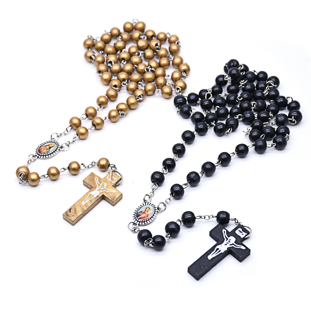Handmade Curved Needle Catholic Islamic Muslim 8mm Wooden  Rosary Beads  Necklace