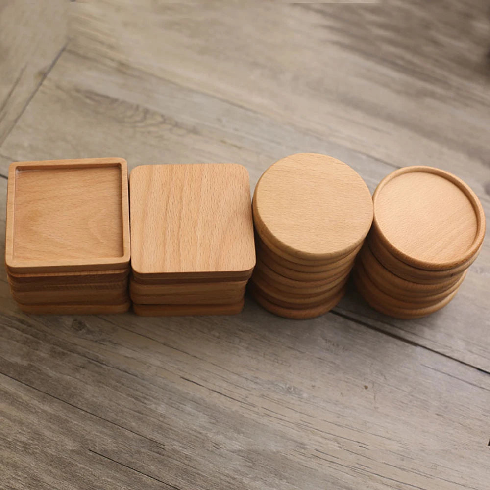 Manufacturer Custom Wholesale Round Square Beech Wood Coasters