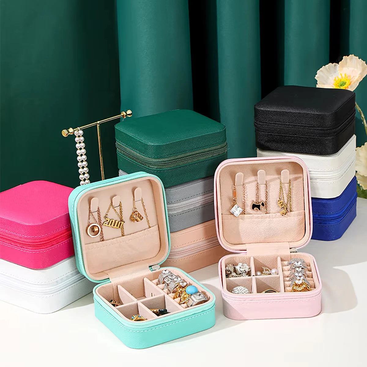 PU Leather Jewelry Mini Storage Box Travel Home Bracelet Earrings Storage Display Case for Women Ring Jewelry Portable Organizer