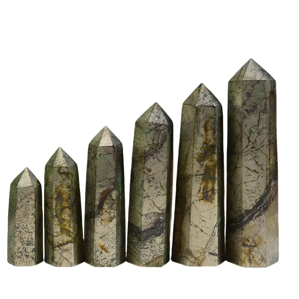 Multi-Sized Pyrite Stone Hexagonal Pillar Decoration Office Ornament Charms Tower Stone Crafts DIY Witchcraft Gift