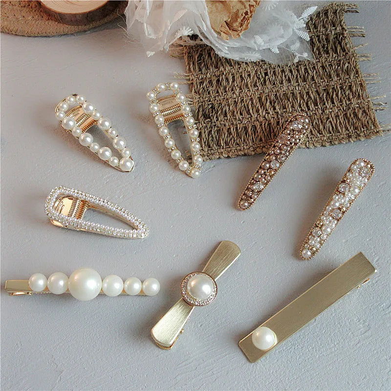 Hair Accessories Factory Wholesales Women Gold Hair Clip Barrettes Fancy Metal Alloy Pearl Hair Clip Barrettes for Gifts