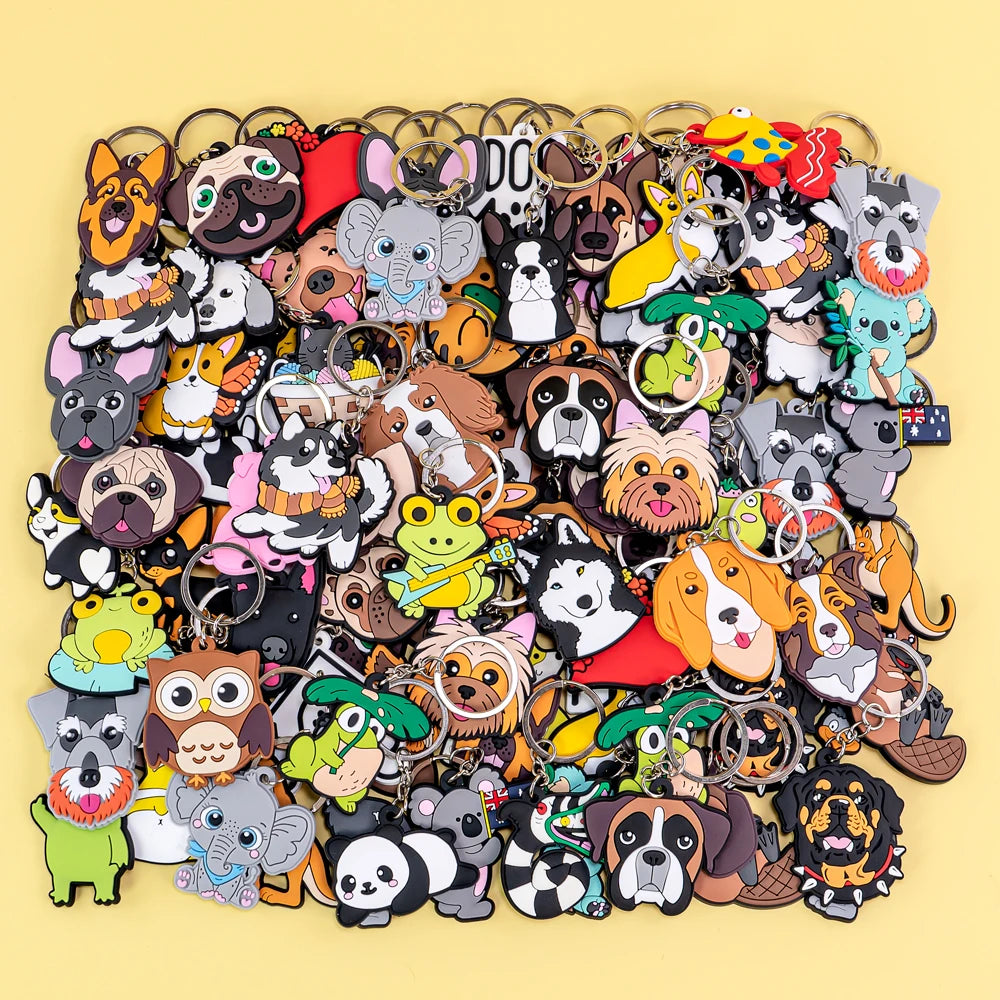 Wholesale Custom Pvc Keychains Animals Dogs Cartoon Key Ring Fun Cute Cats Frogs Key Holders Fit Kids Keys Decor