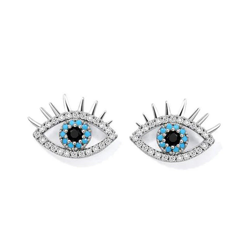 Silver Needle Earrings for Women Angel Devil Eye Exquisite Earrings Copper Zircon Ins Earrings Wholesale