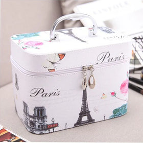 Women's Fashion Portable Makeup Bag with Mirror Waterproof PU Cosmetic Bags & Cases Zipper Closure for Travel