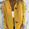 Large Size Mid-length Double Pocket Button Knitted Sweater Coat Hooded Cardigan for Women