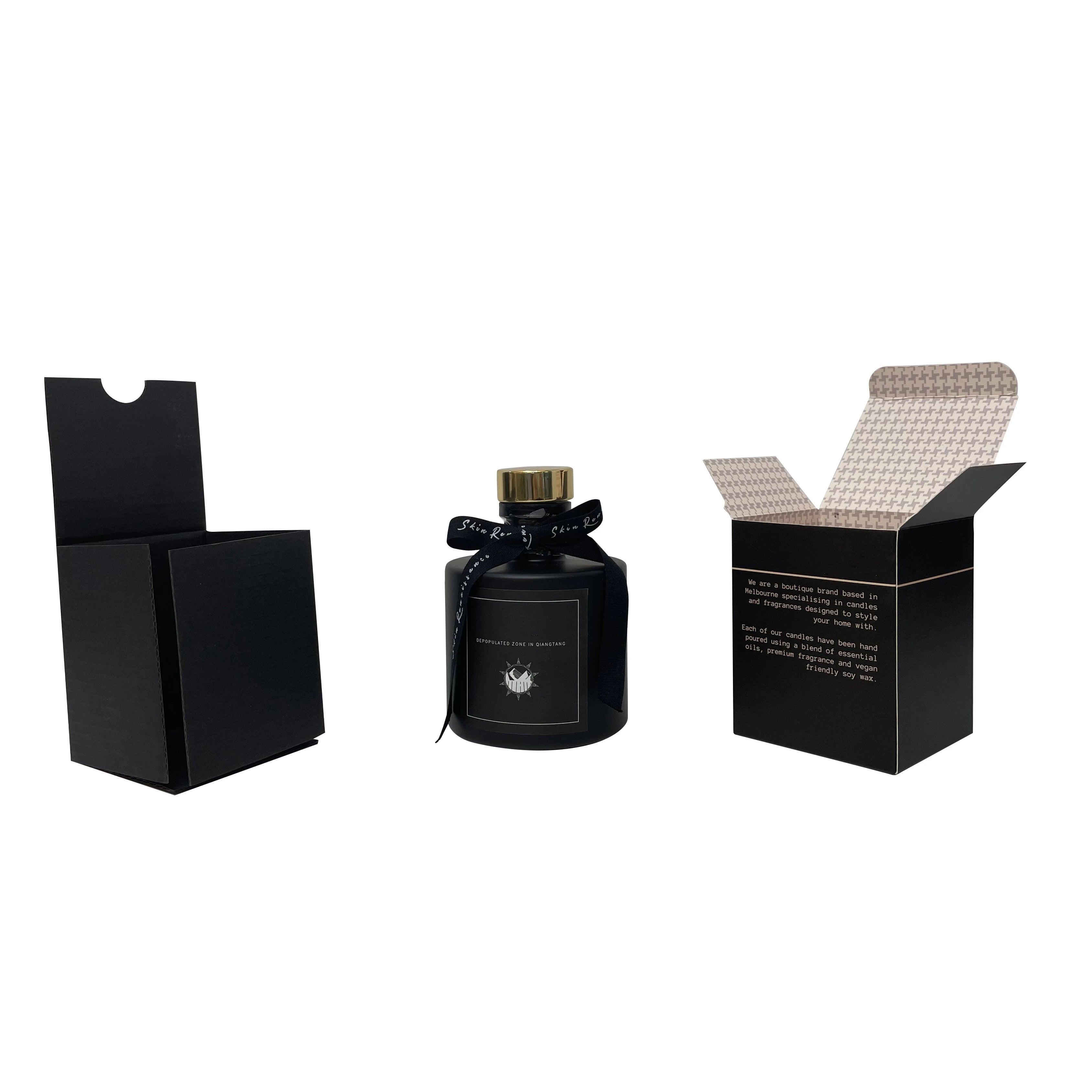 Custom Gold Foil Logo Matte Black Coated Paper Scented Candle Rigid Gift Boxes with Embossing Printing Recyclable