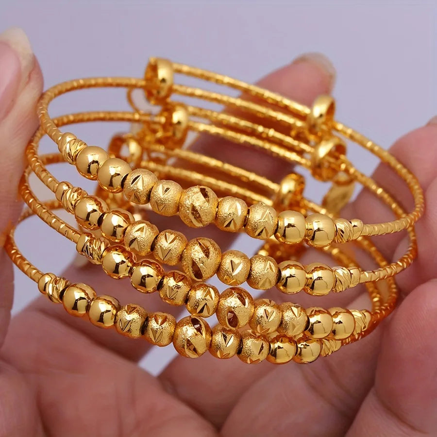 24k Gold Plated Jewelry Beaded Designer Copper  Adjustable Italian Bracelets Dubai Women's Bridal Wedding for Girls