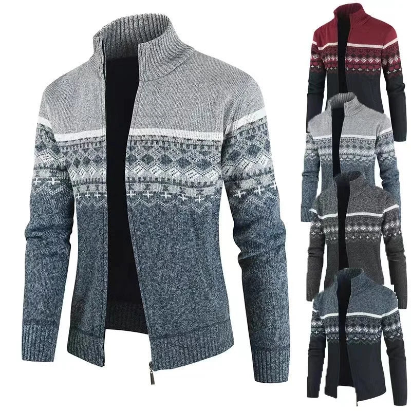 Casual Men Autumn Winter Fashion Arrive Long Sleeves Stripe Zipper Cardigan Keep Warm Man Sweater