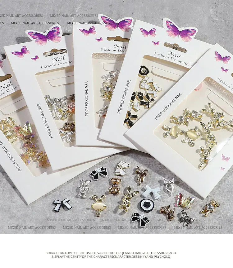 Manicure Bear Bow Chain Accessories Alloy Japanese Manicure Aurora Butterfly Love Jewelry Charm