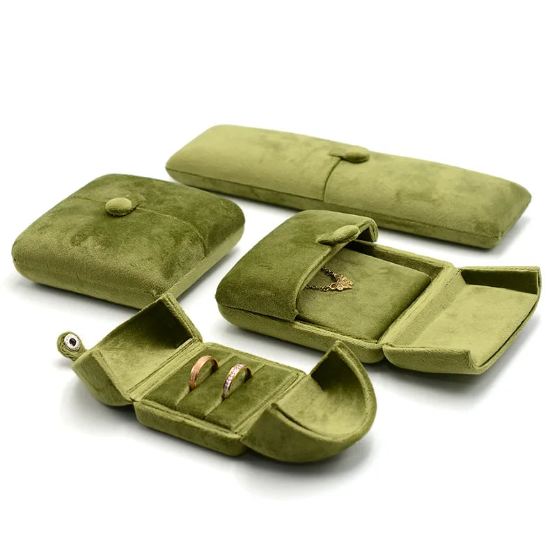 Wholesale Luxury Necklace Bracelet Earring Ring Packaging Jewellery Set Box Custom logo Premium Velvet Green Jewelry Box
