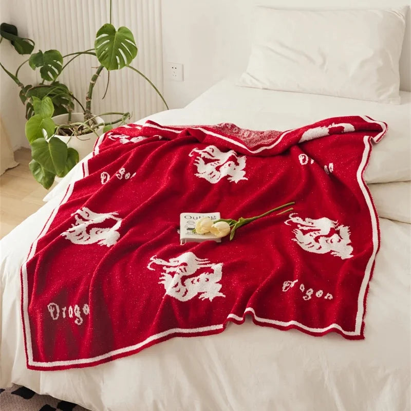 Wholesale New Year Dragon Super Soft 100% Microfiber Knitted Throw Blanket for Home Decoration SXL