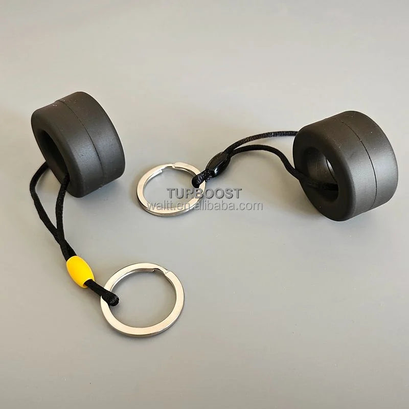 Custom Formula Racing Wheel Keychain | Black Rubber Tire Keyring | Optional Metal Wheels Hub