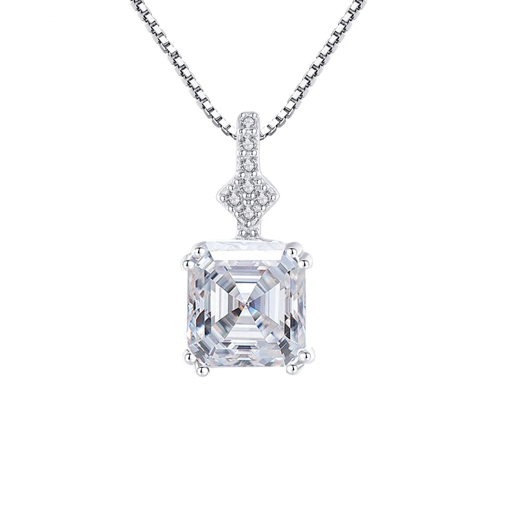 Sparkling White 8mm Asscher Cut Zirconia Box Chain Link 925 Sterling Silvery Pendant Necklace for Women Casual Attire Parties
