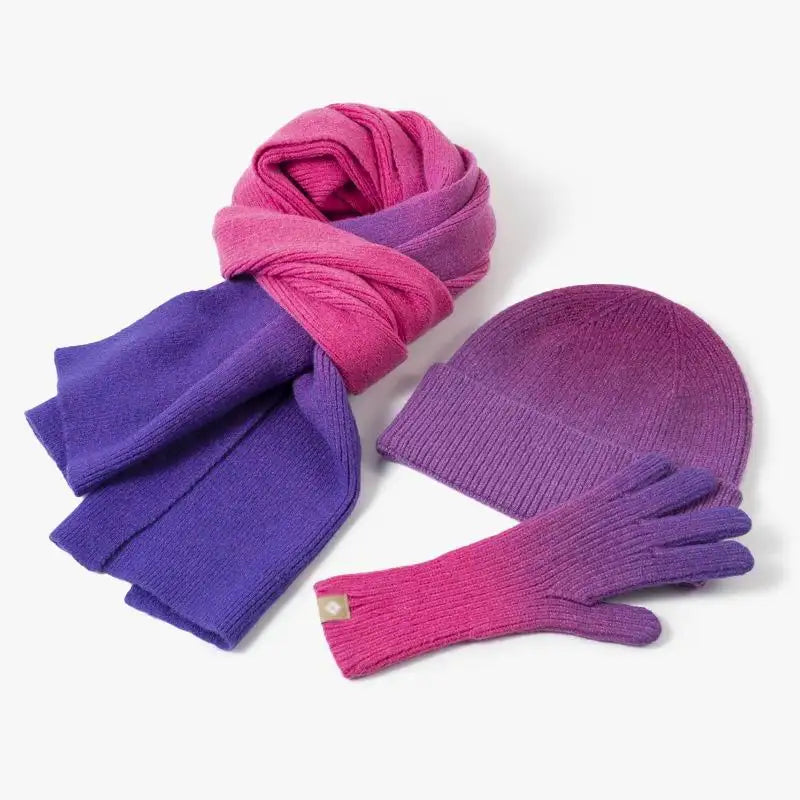 Factory Custom Winter Warm Christmas Gift Merino Wool Knitted Tie-dye Beanie Hat Scarf Gloves Set for Women