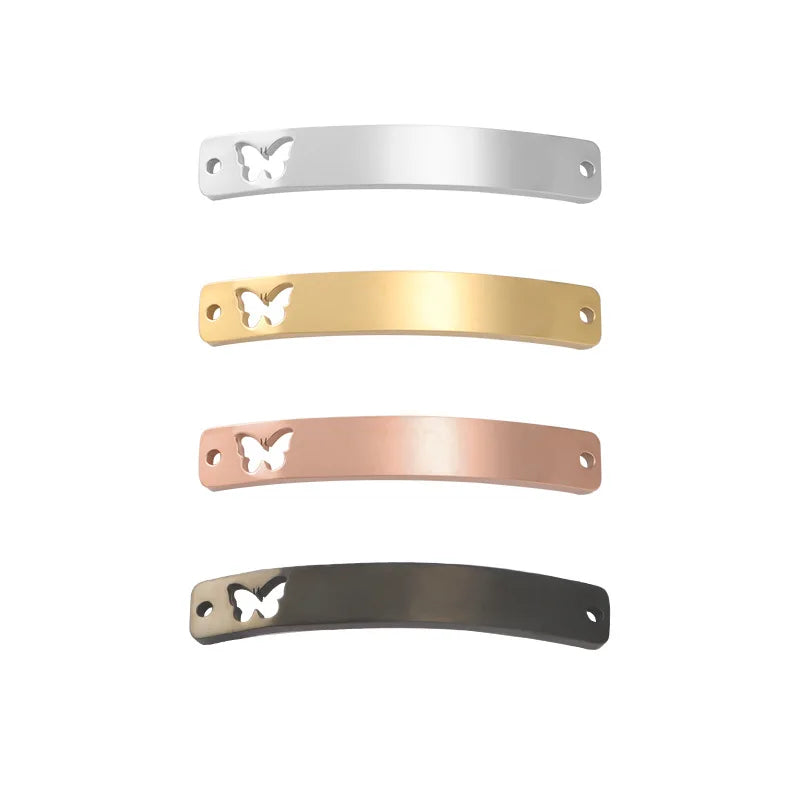 Custom Name Curved Bar Connector DIY Bracelet Stainless Steel Rectangle Blank Butterfly Charm for Fine Pendants & Charms