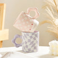 Ins Girl Heart Straw Ceramic Mug with Lid Creative Cute Breakfast Mug with Flower Handle