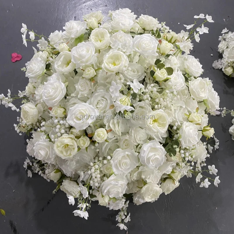 Handmade 3D Floral Table Runner White Rose Greenery Garland for Graduation Mother's Day Easter Christmas Decorative Runner