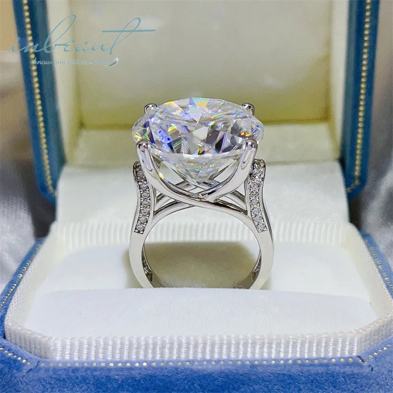 Silver 925 Original 20 Carat Round Brilliant Cut Diamond Test Past D Color Moissanite Wedding Ring for Women Gemstone Jewelry
