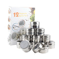 12pcs/set Magnetic Spice Tin Jar with Rack Stainless Steel Spice Sauce Storage Container Clear Lid Jars Kitchen Condiment