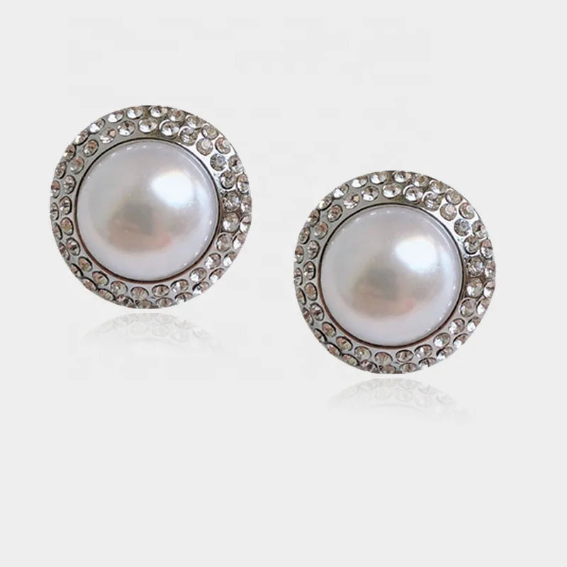 Hope Wind Temperament Dinner Retro Fashion Annual Meeting Round Glitter Pearl Stud Earrings