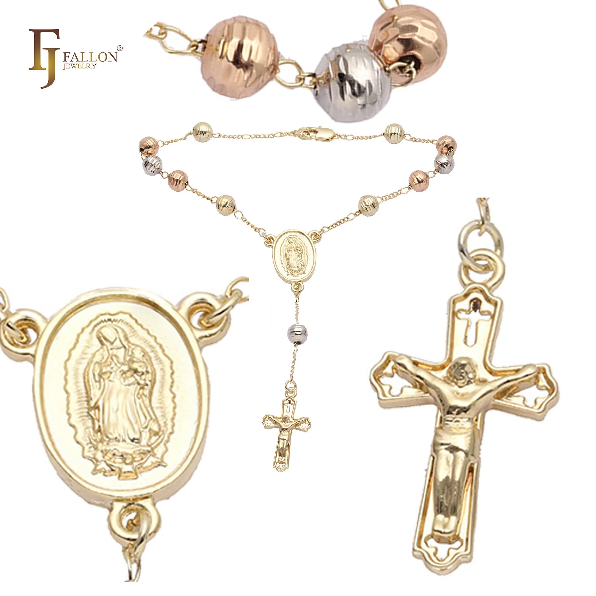 Z54190318 FJ Fallon Fashion Jewelry Italian Virgin of Guadalupe Catholic Rosary Necklace Plated in 14K Gold Two Tone