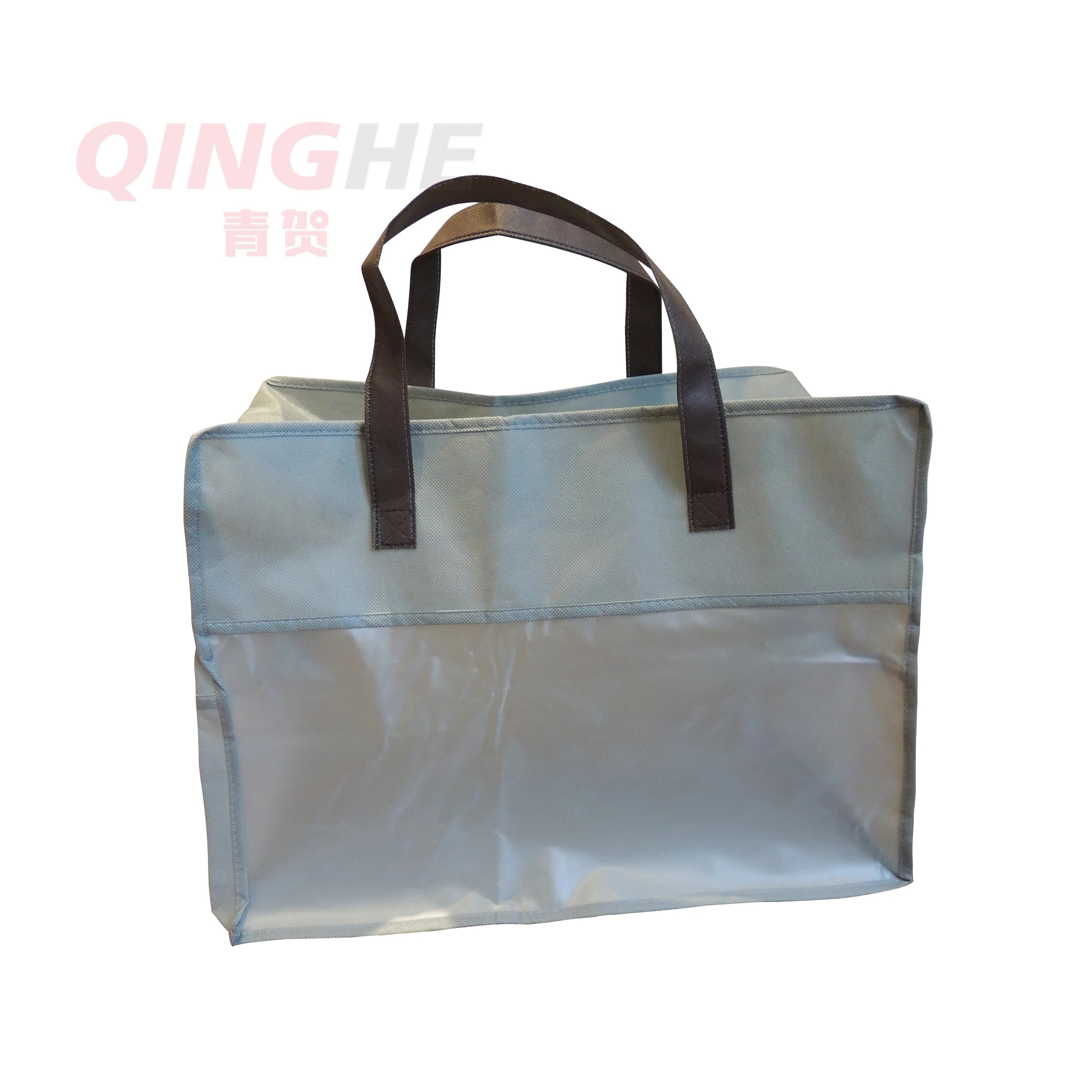 Portable Large Non-Woven Storage Bag for Kids' Quilt Pillow Blanket with Clear PVC Window and Zip for Living Room Use