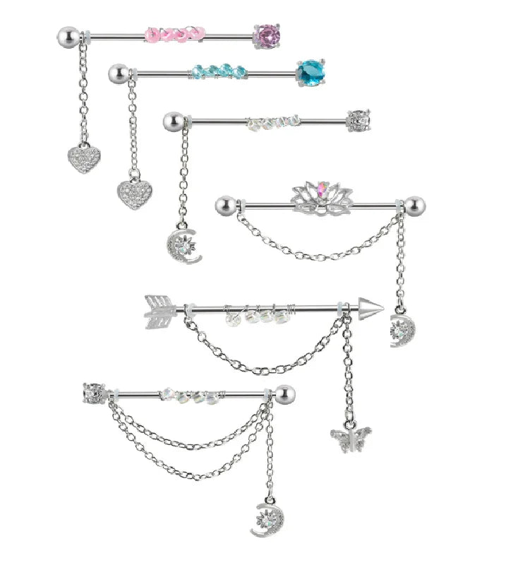 Gaby New 14G 316L Surgical Steel Jewelry Set Moon Industrial Barbell Helix Earring Piercing Stainless Steel Face Piercing Dangle