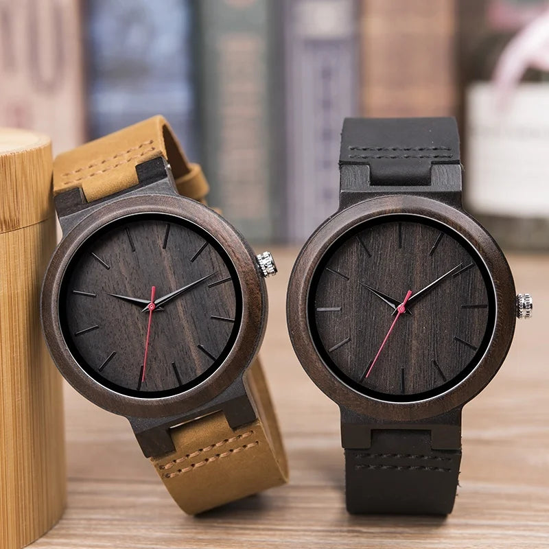 Watches Men's Modern Cool Clock Nature Wooden Analog Quartz Novel Bamboo Wood Round Strap Fashion Leather OEM Man