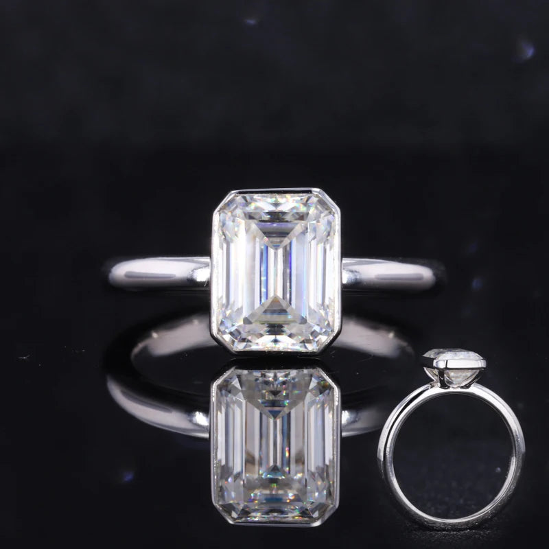 Synthetic Def 6x8mm 1.5carat Emerald Cut Loose Moissanite 10k White Gold Woman