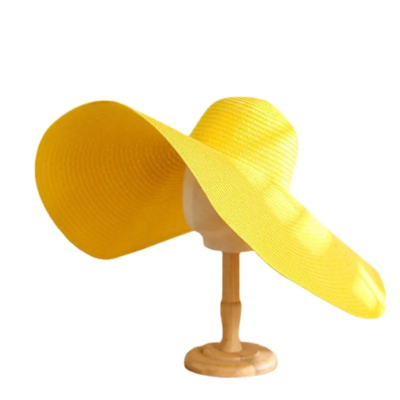 WoZhen Casual Large Brim Women Straw Hat Holiday Beach Sunshade Foldable Dome Cap